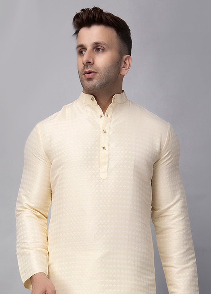 Cream Viscose Jacquard Knee Length Kurta