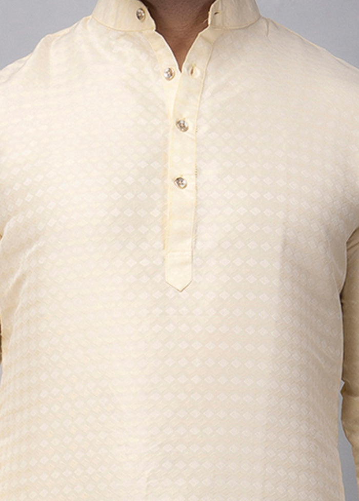 Cream Viscose Jacquard Knee Length Kurta