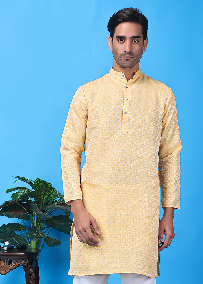 Golden Silk Jacquard Knee Length Kurta