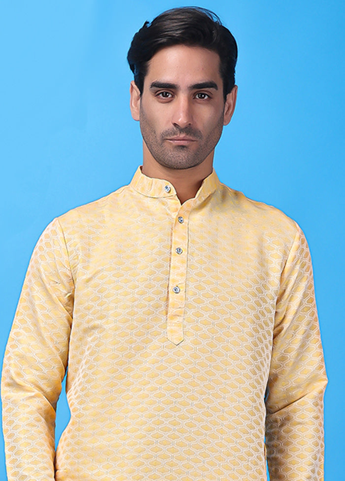 Golden Silk Jacquard Knee Length Kurta