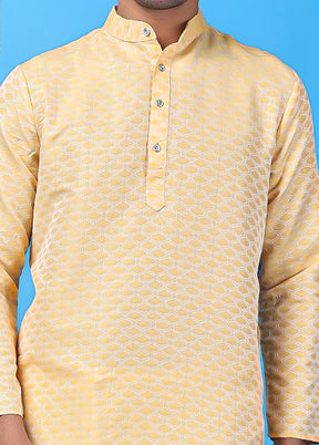 Golden Silk Jacquard Knee Length Kurta