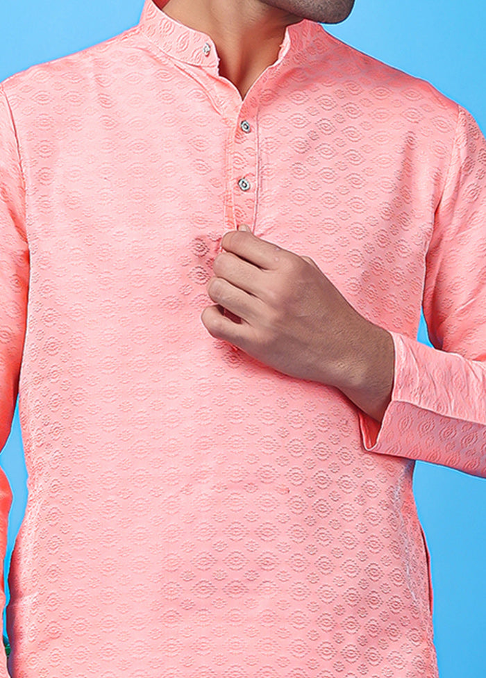 Pink Silk Jacquard Knee Length Kurta