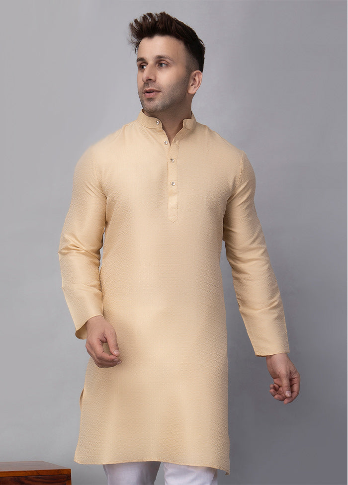 Cream Viscose Jacquard Knee Length Kurta