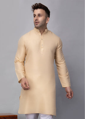 Cream Viscose Jacquard Knee Length Kurta