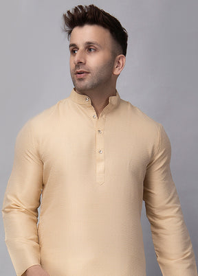 Cream Viscose Jacquard Knee Length Kurta