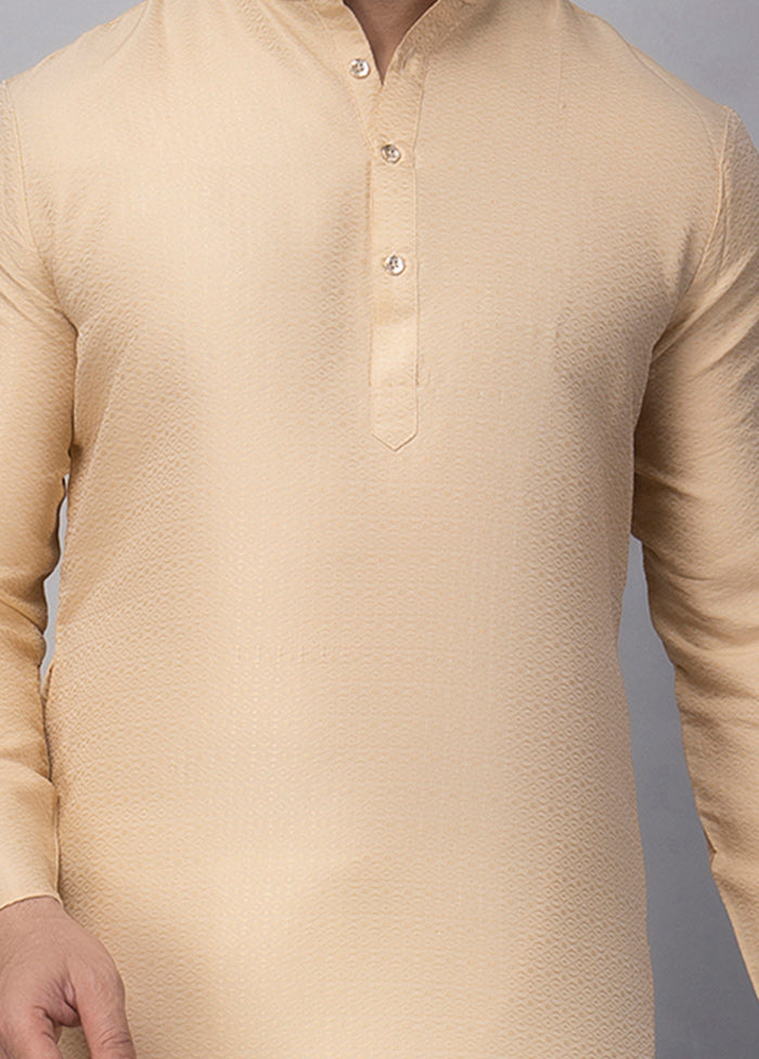 Cream Viscose Jacquard Knee Length Kurta