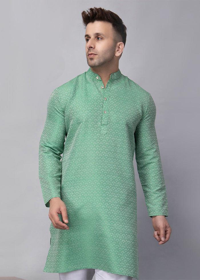 Green Viscose Jacquard Knee Length Kurta