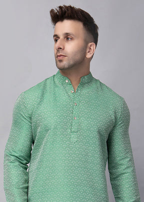 Green Viscose Jacquard Knee Length Kurta