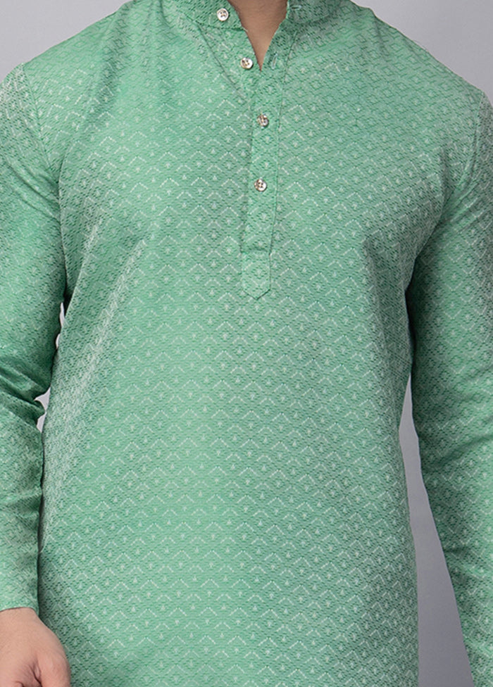 Green Viscose Jacquard Knee Length Kurta