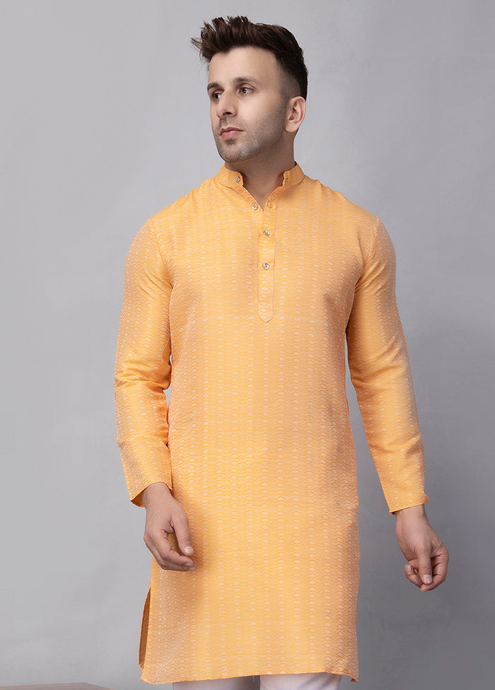 Orange Viscose Jacquard Knee Length Kurta