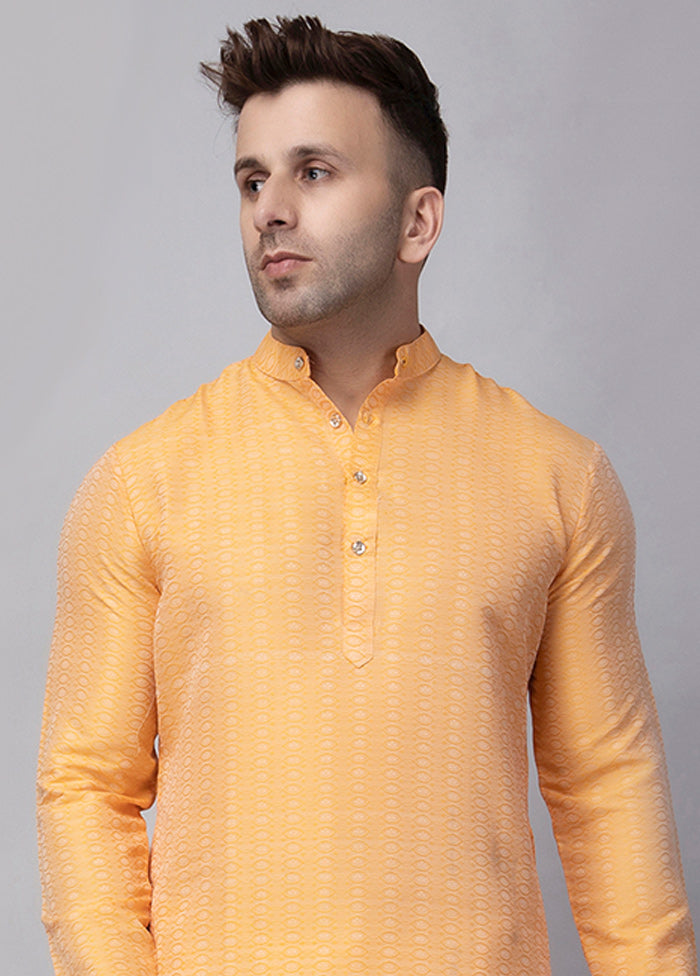 Orange Viscose Jacquard Knee Length Kurta