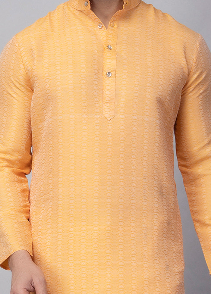 Orange Viscose Jacquard Knee Length Kurta