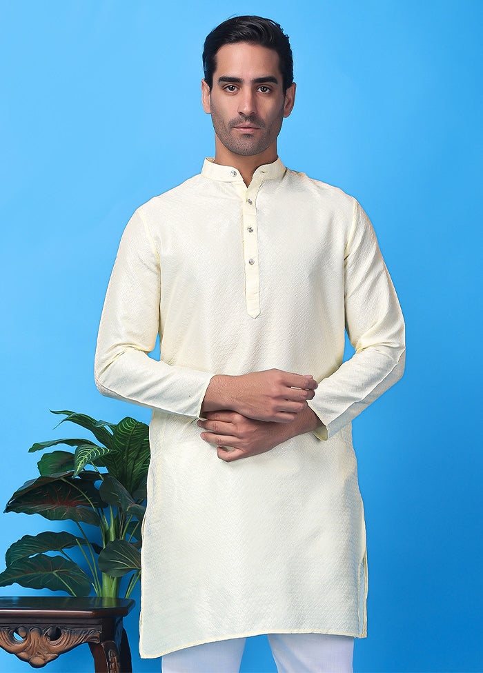 White Silk Jacquard Knee Length Kurta