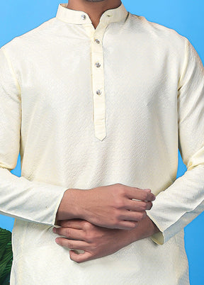 White Silk Jacquard Knee Length Kurta