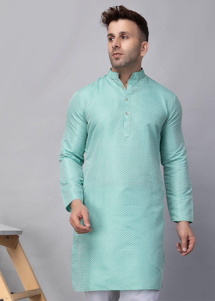 Sky Blue Viscose Jacquard Knee Length Kurta