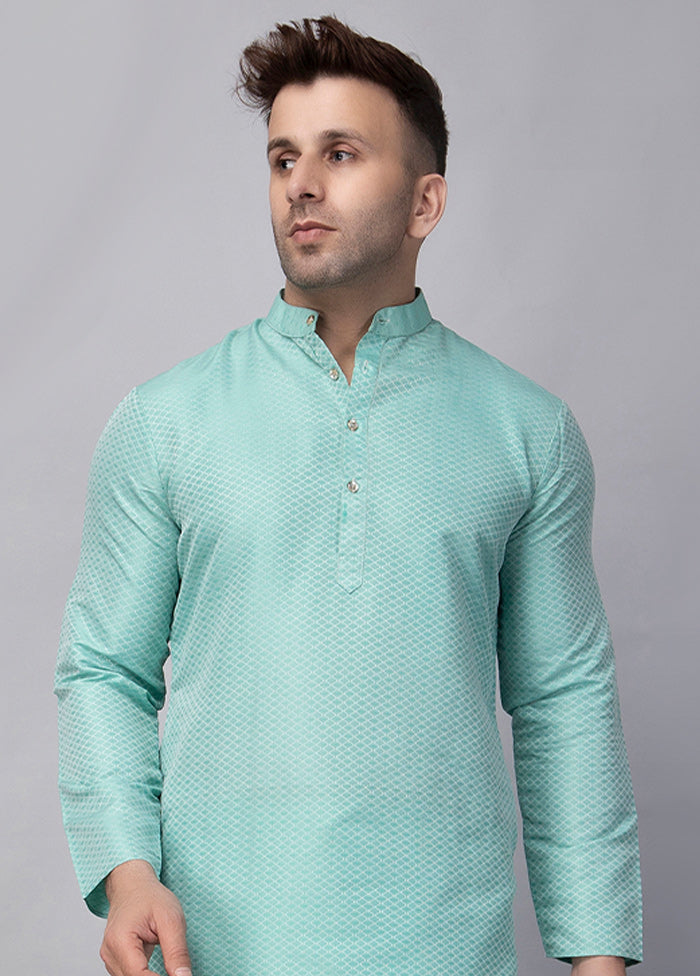 Sky Blue Viscose Jacquard Knee Length Kurta