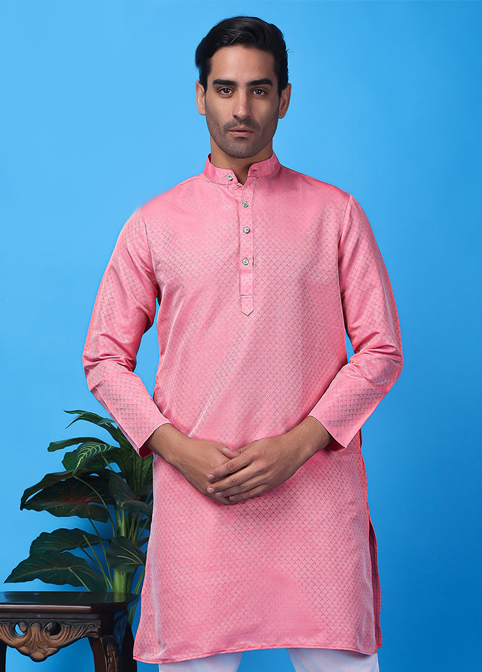 Pink Silk Jacquard Knee Length Kurta