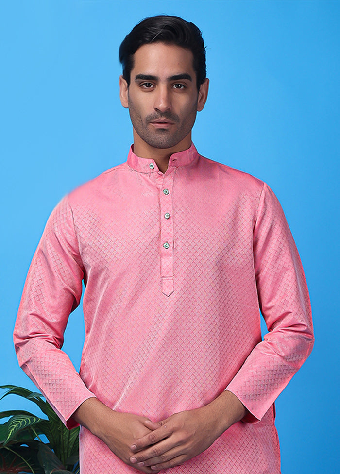 Pink Silk Jacquard Knee Length Kurta