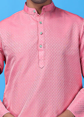 Pink Silk Jacquard Knee Length Kurta