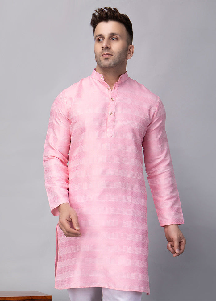 Pink Viscose Jacquard Knee Length Kurta