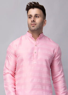 Pink Viscose Jacquard Knee Length Kurta