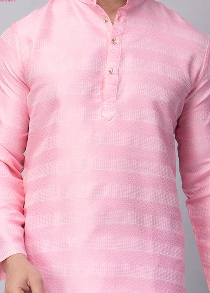 Pink Viscose Jacquard Knee Length Kurta