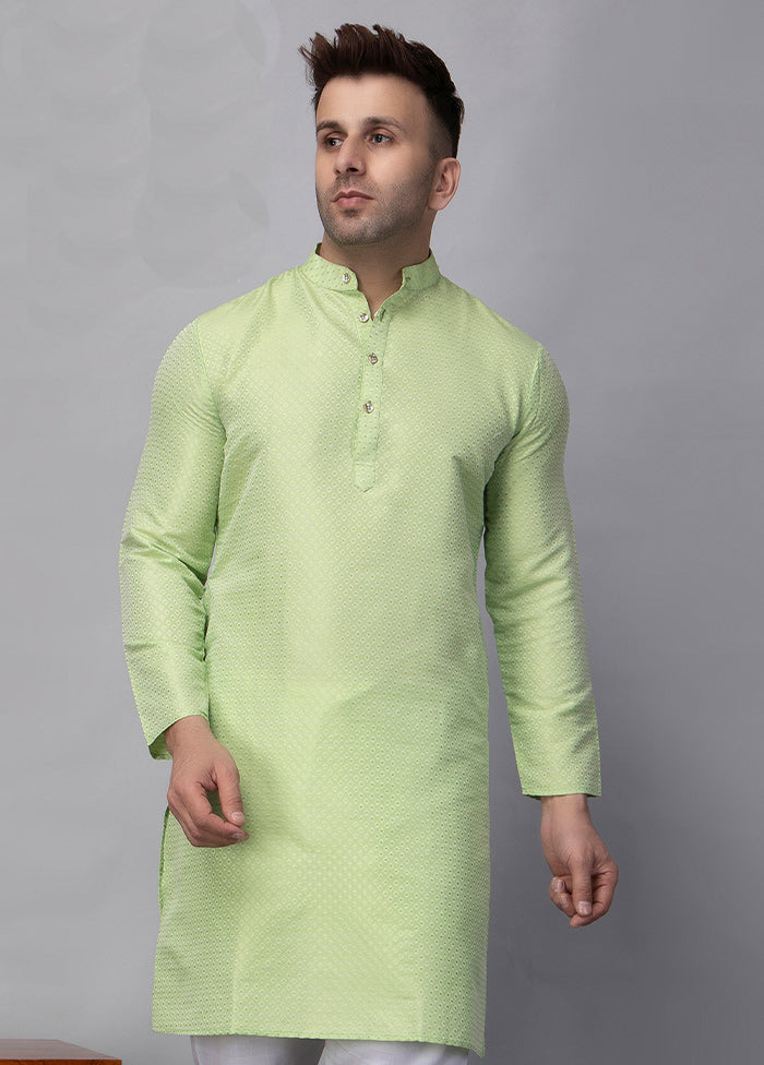 Green Viscose Jacquard Knee Length Kurta