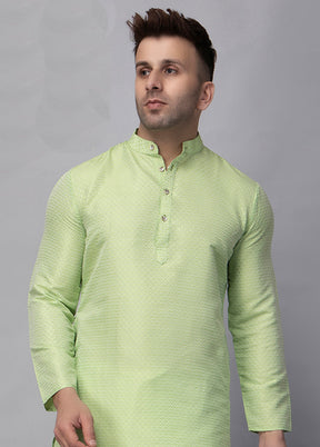 Green Viscose Jacquard Knee Length Kurta