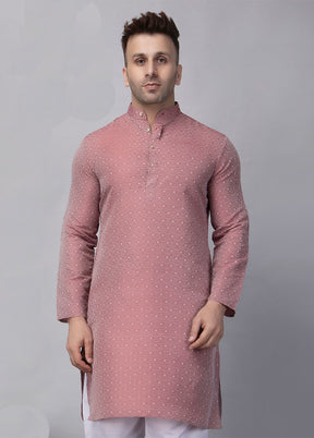 Maroon Viscose Jacquard Knee Length Kurta