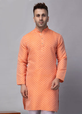 Orange Viscose Jacquard Knee Length Kurta