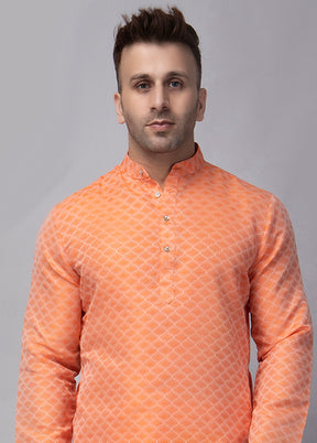 Orange Viscose Jacquard Knee Length Kurta