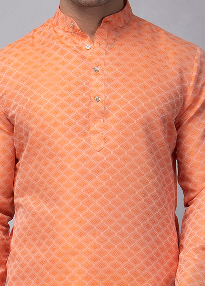 Orange Viscose Jacquard Knee Length Kurta