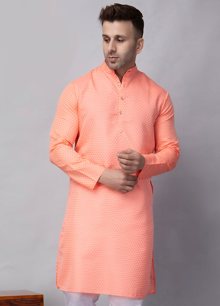 Red Viscose Jacquard Knee Length Kurta