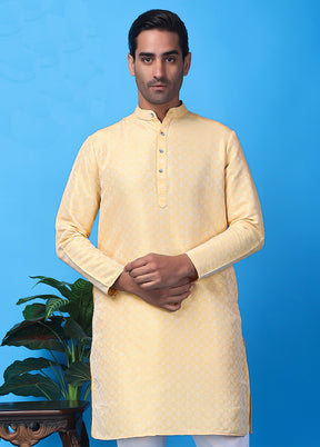 Golden Silk Jacquard Knee Length Kurta