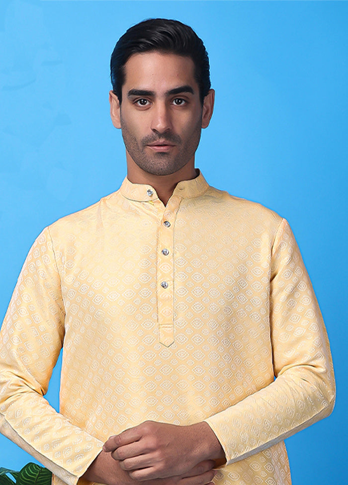 Golden Silk Jacquard Knee Length Kurta