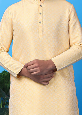 Golden Silk Jacquard Knee Length Kurta