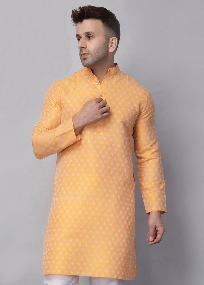 Lemon Viscose Jacquard Knee Length Kurta