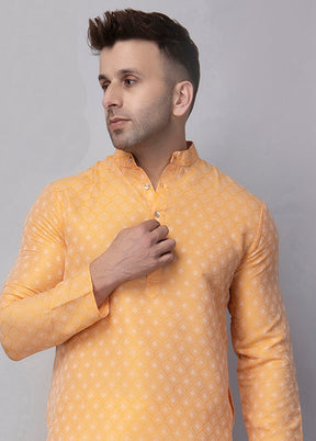 Lemon Viscose Jacquard Knee Length Kurta