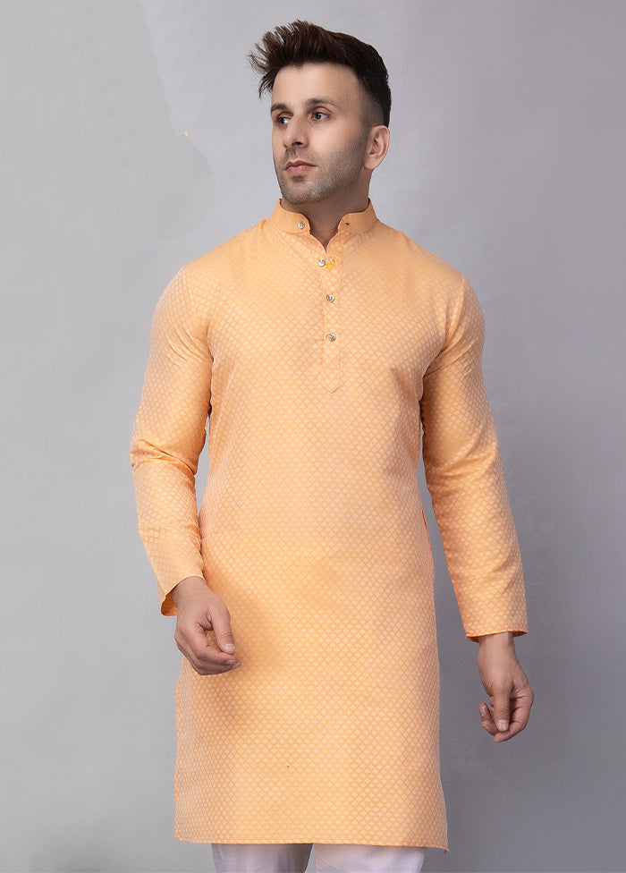 Lemon Viscose Jacquard Knee Length Kurta