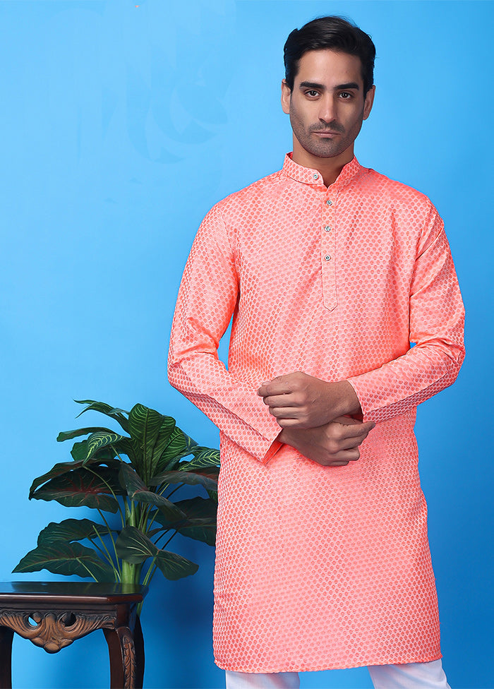 Pink Silk Jacquard Knee Length Kurta