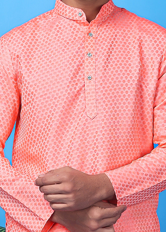 Pink Silk Jacquard Knee Length Kurta