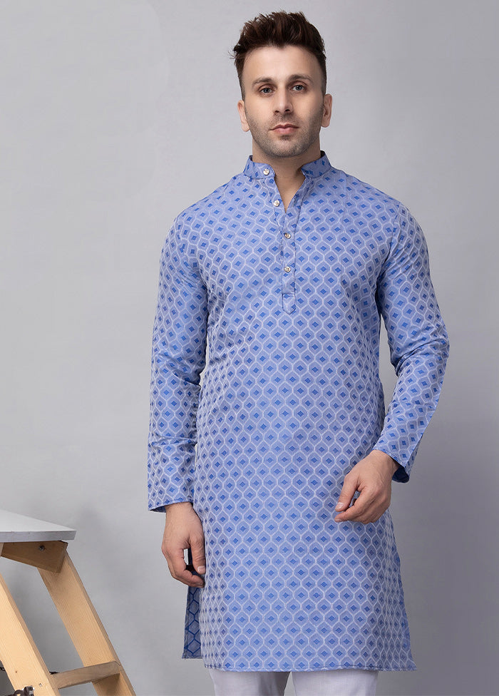 Blue Viscose Jacquard Knee Length Kurta