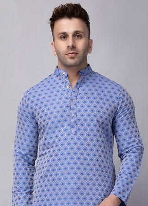 Blue Viscose Jacquard Knee Length Kurta