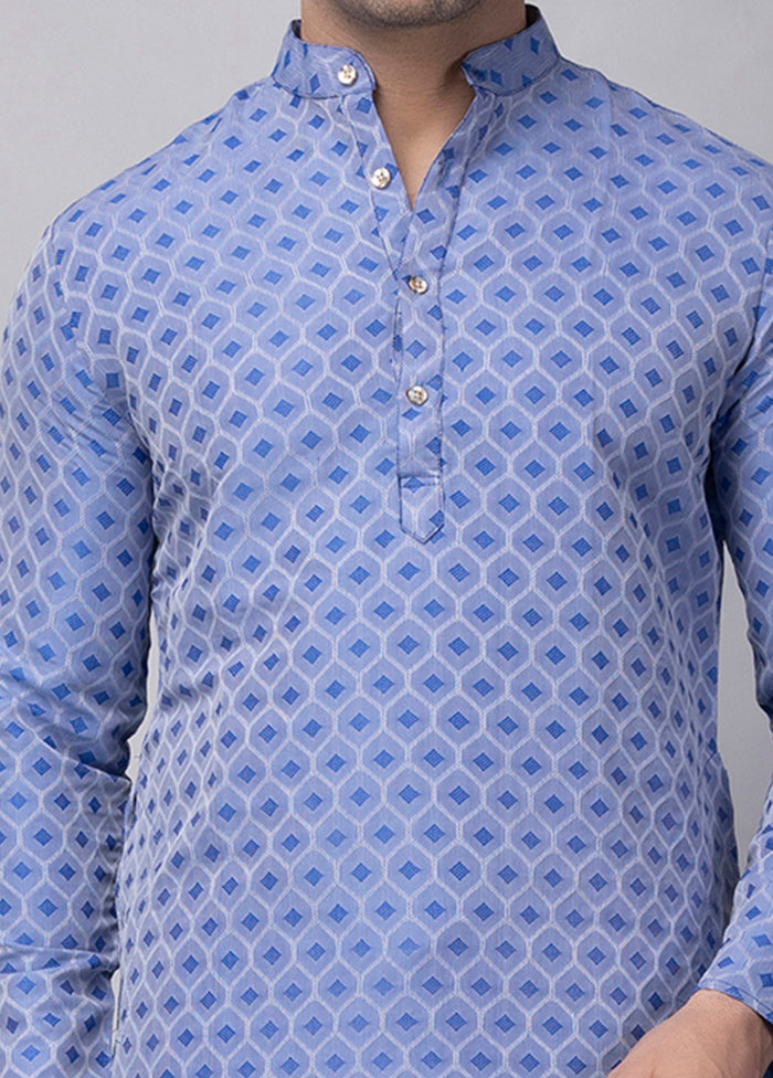 Blue Viscose Jacquard Knee Length Kurta