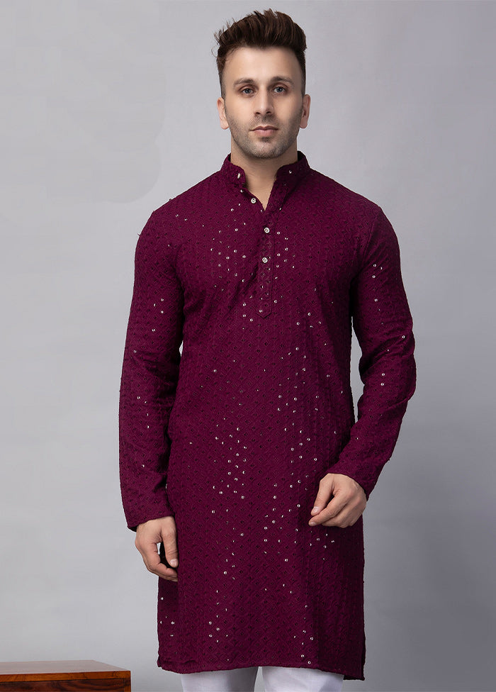 Maroon Viscose Jacquard Knee Length Kurta