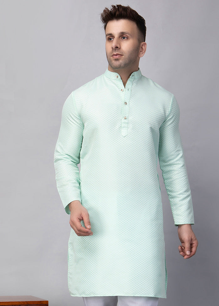 Blue Viscose Jacquard Knee Length Kurta