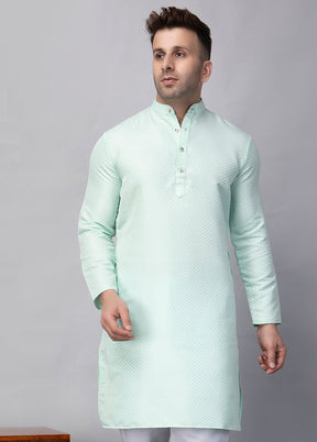 Blue Viscose Jacquard Knee Length Kurta