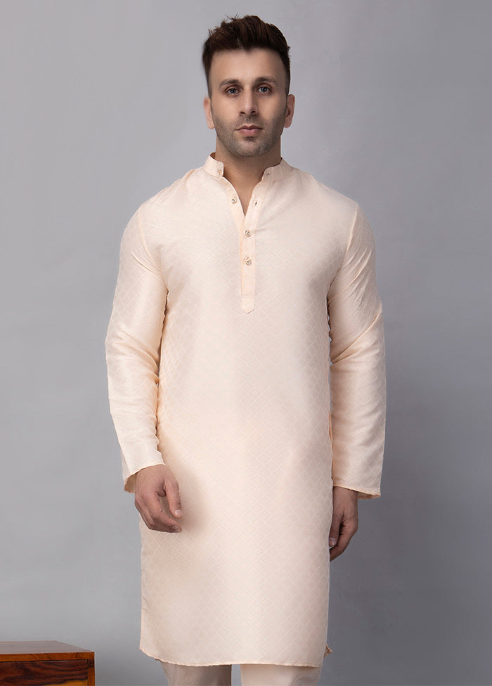 Pink Viscose Jacquard Knee Length Kurta