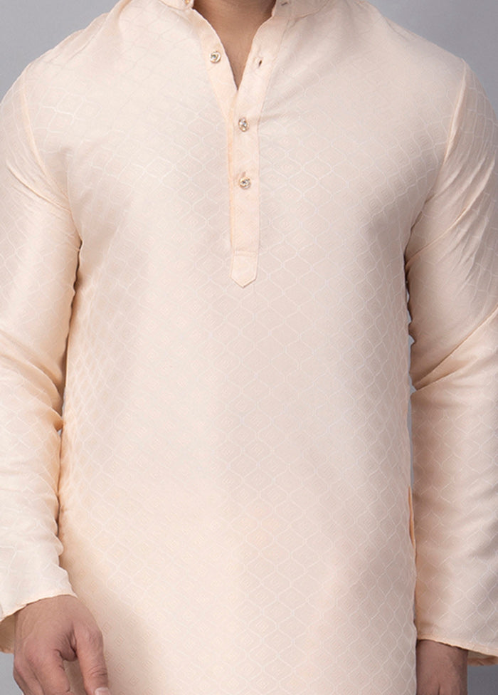 Pink Viscose Jacquard Knee Length Kurta