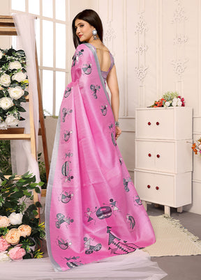 Baby Pink Dupion Silk Saree With Blouse Piece